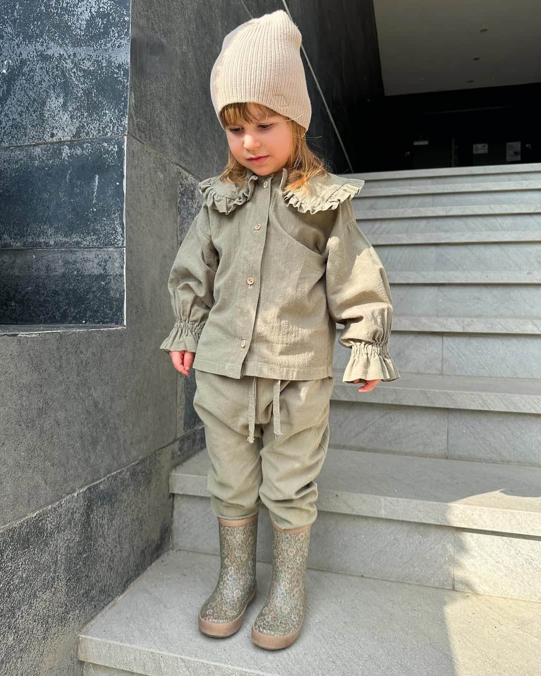 Set oversized din muselină – Olive Dust (2 piese) imagine 2