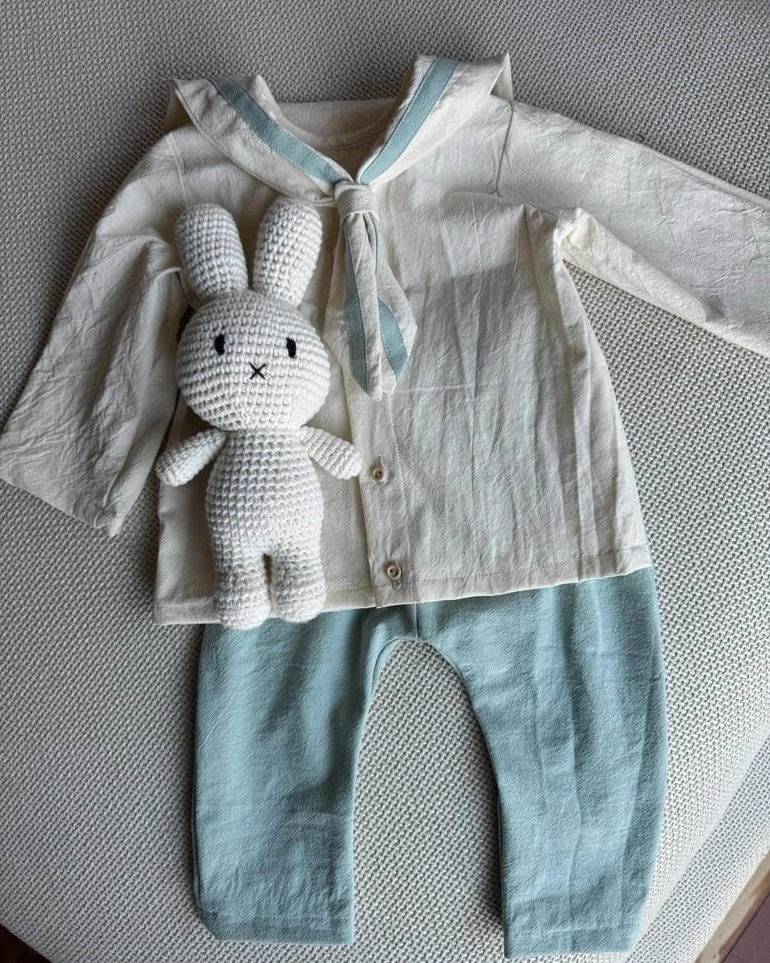 Set sailor din bumbac – Cream & Blue (2 piese) imagine 3