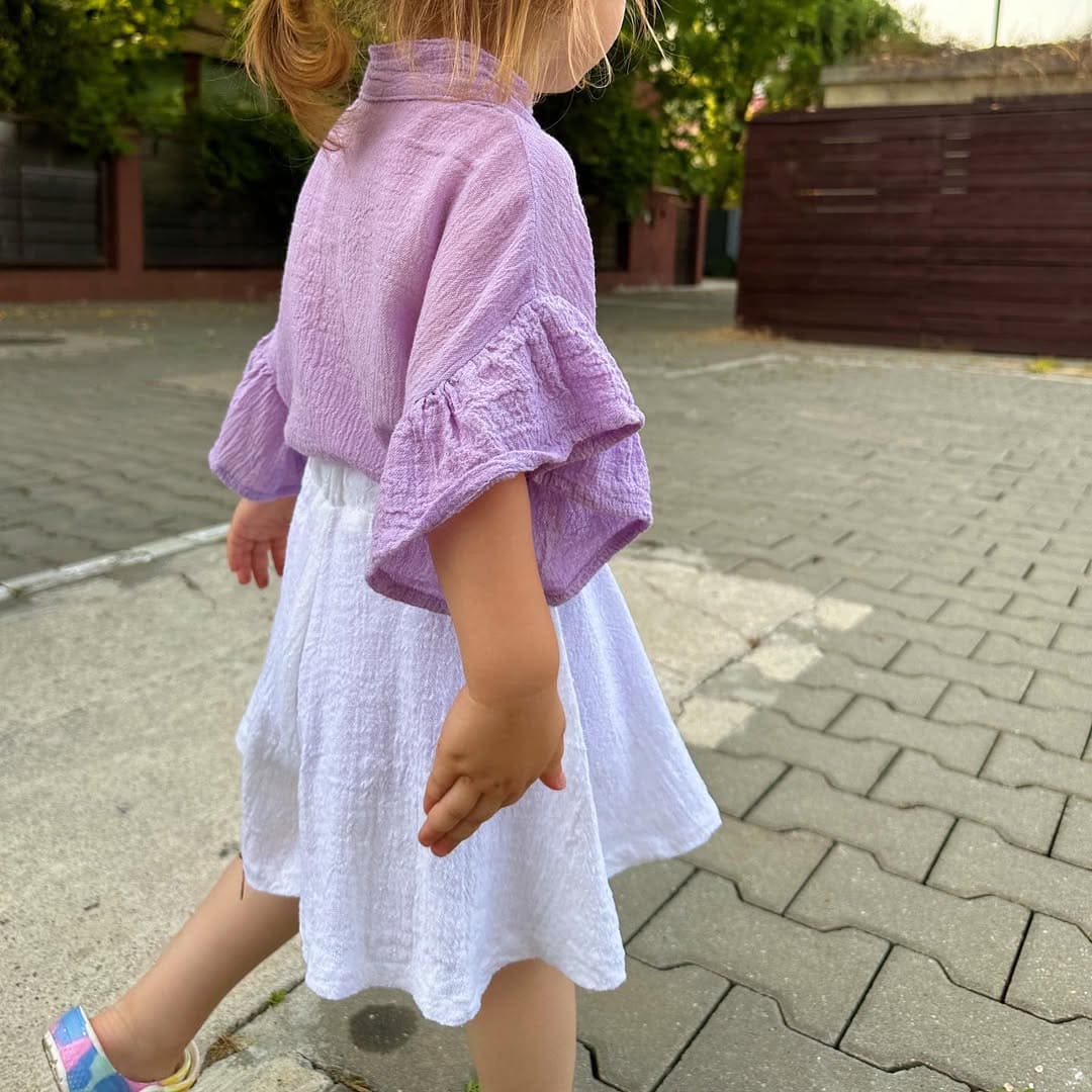 Set oversized din bumbac texturat – Lilac & White (2 piese)