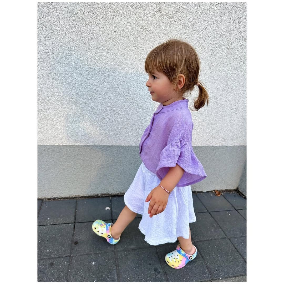 Set oversized din bumbac texturat – Lilac & White (2 piese) imagine 5