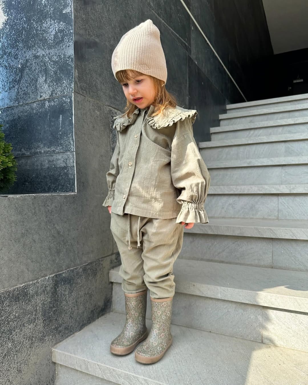 Set oversized din muselină – Olive Dust (2 piese) imagine 3