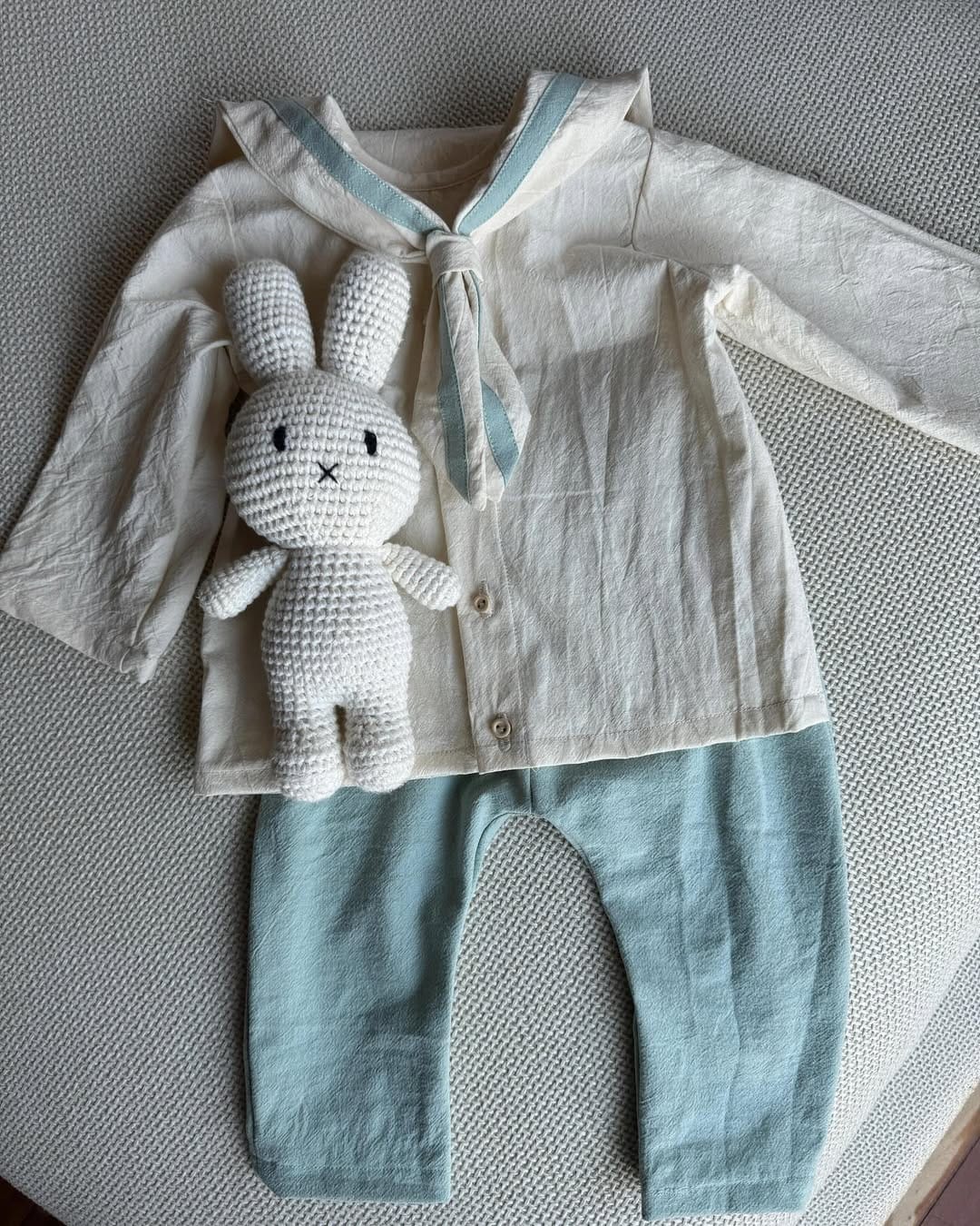 Set sailor din bumbac – Cream & Blue (2 piese) imagine 3
